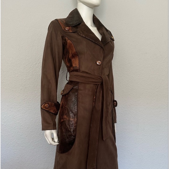 SALE🔥🔥NWT WOMEN TRENCH COAT LINED BELTED COAT ANIMAL PRINT VELOUR JACKET BROWN - Picture 5 of 15